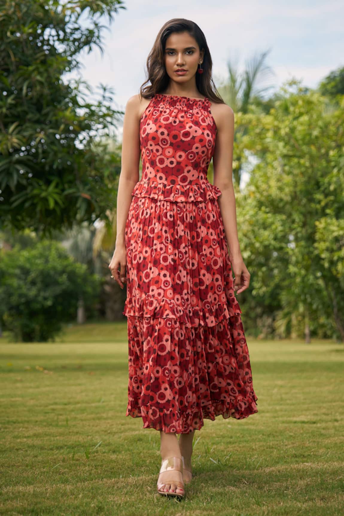 AMRIN KHAN Maroon Floral Onepiece Dress 