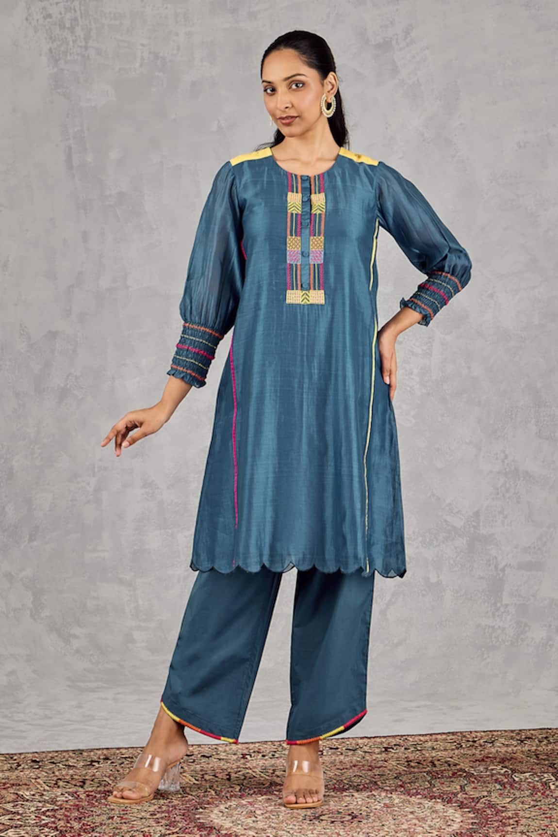 Shivani Bhargava Scalloped Hem Hand Embroidered Kurta 