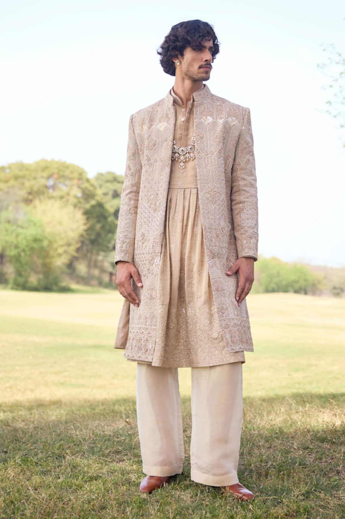 Mukti And Kavith Casa The Sandstone Regal Embroidered Sherwani Set 