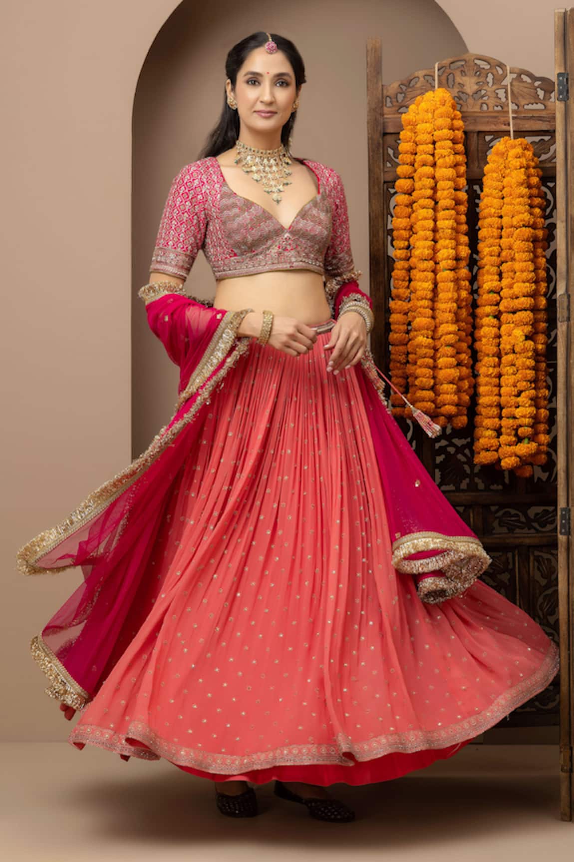 Monika Mathuria Datta Gulab Aangi Embroidered Lehenga Set 