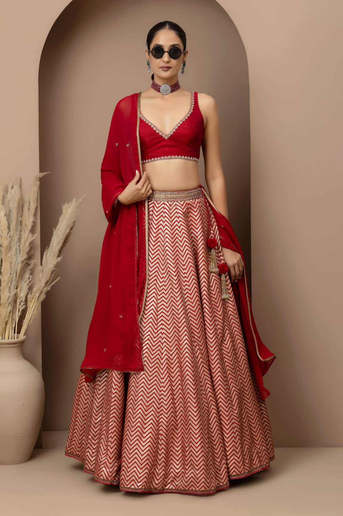 Monika Mathuria Datta Chevron Pattern Lehenga Set 