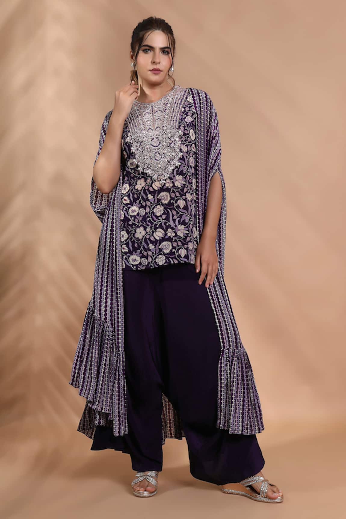Shreya J Label Hand Embroidered Cape & Pant Set 