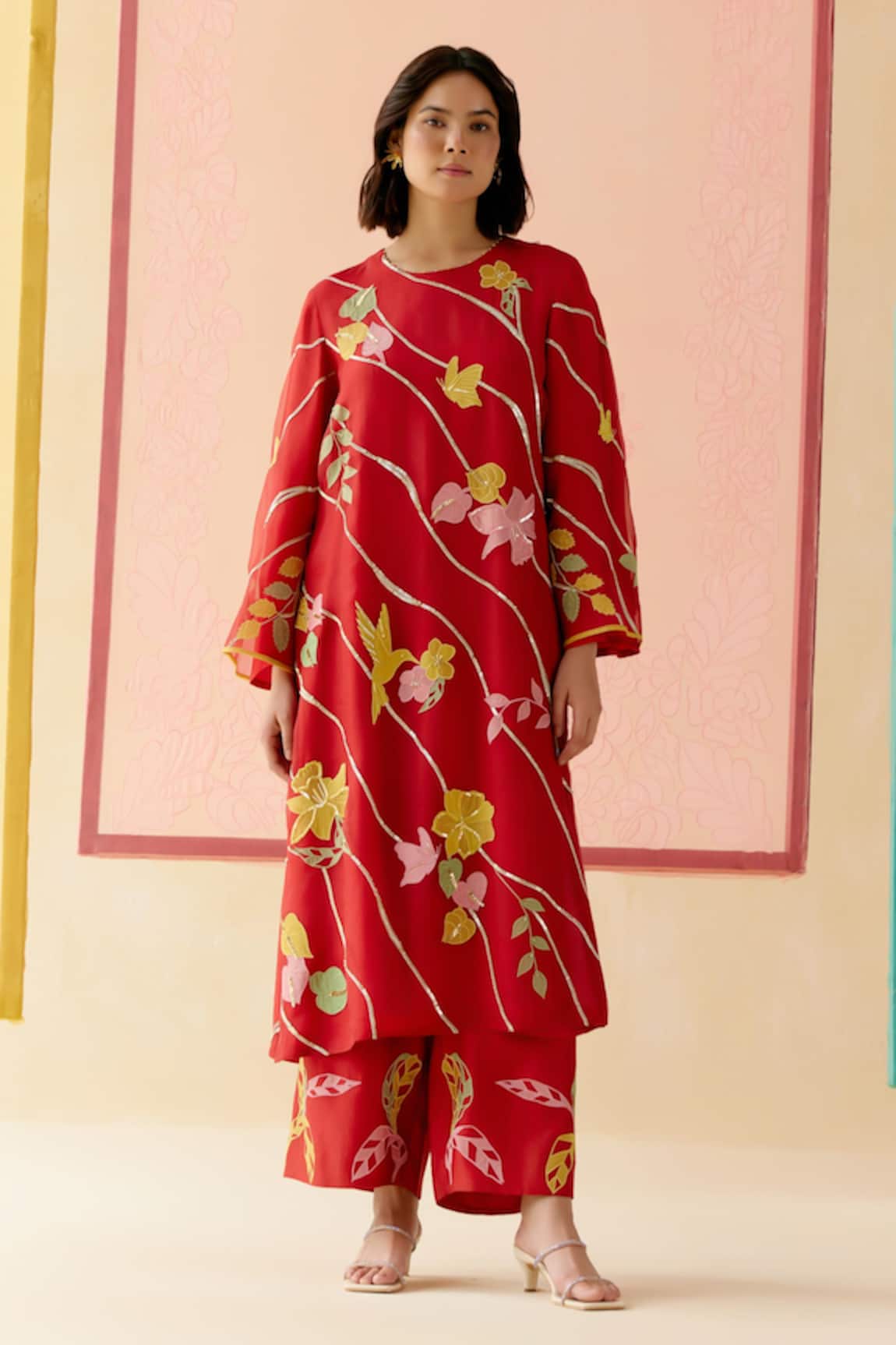 I Am Design Bougainvillea Applique Leher Kurta Set 