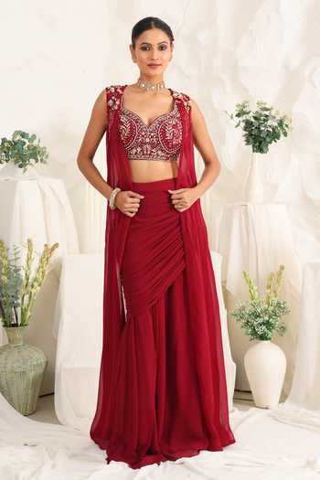 Meenagurnam Cutdana Embroidered Jacket Skirt Set 