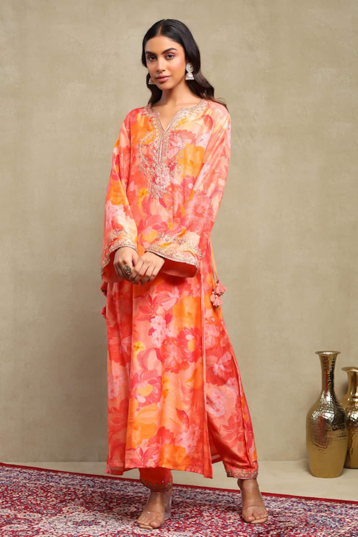 Dohr India Floral Print Kaftan & Pant Set 