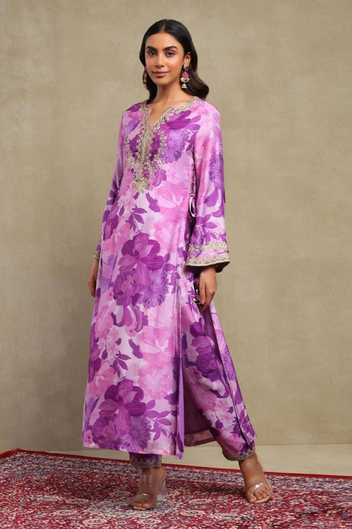 Dohr India Floral Print Kaftan & Pant Set 