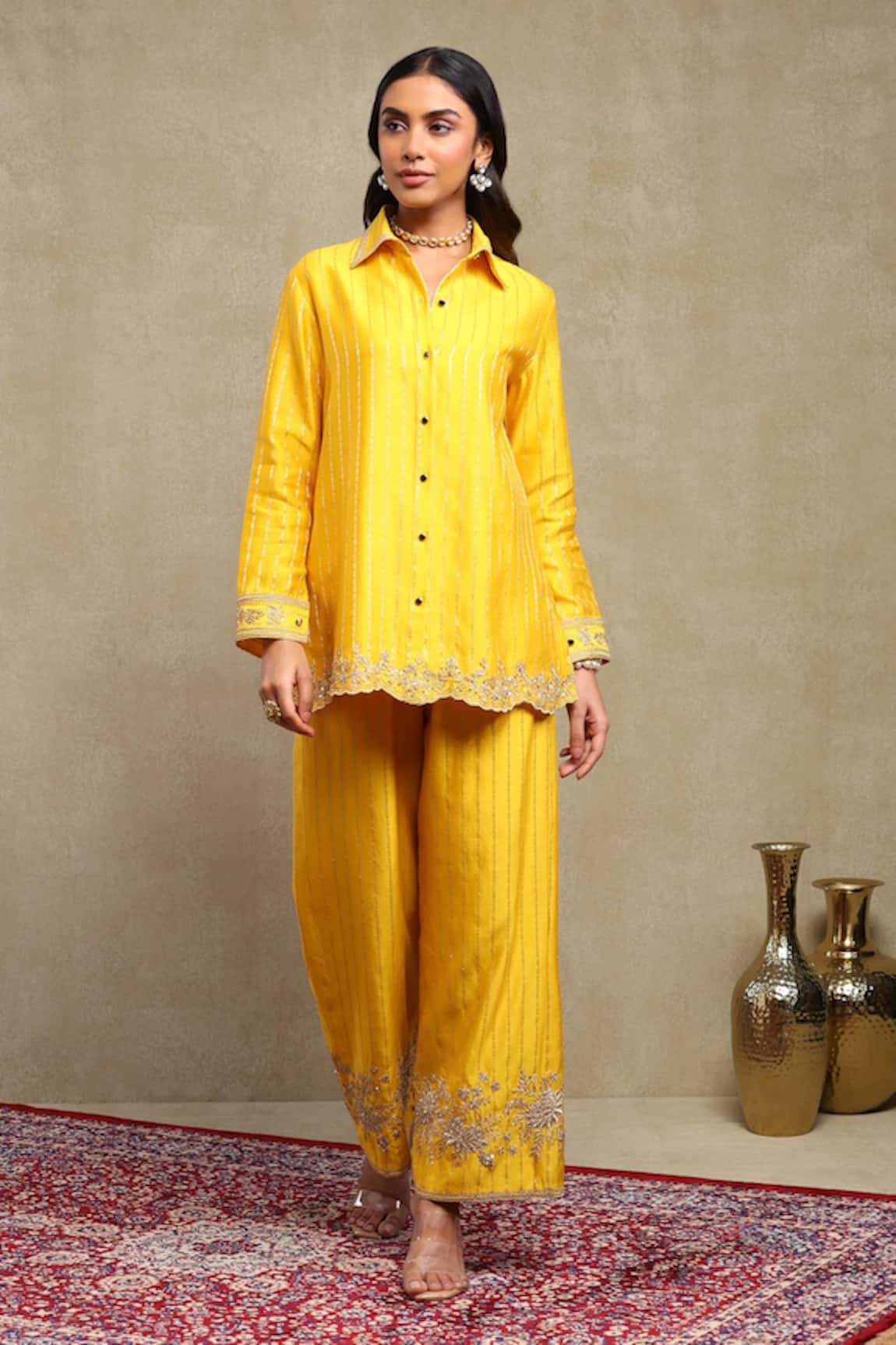 Dohr India Banarasi Striped Shirt & Trouser Set 
