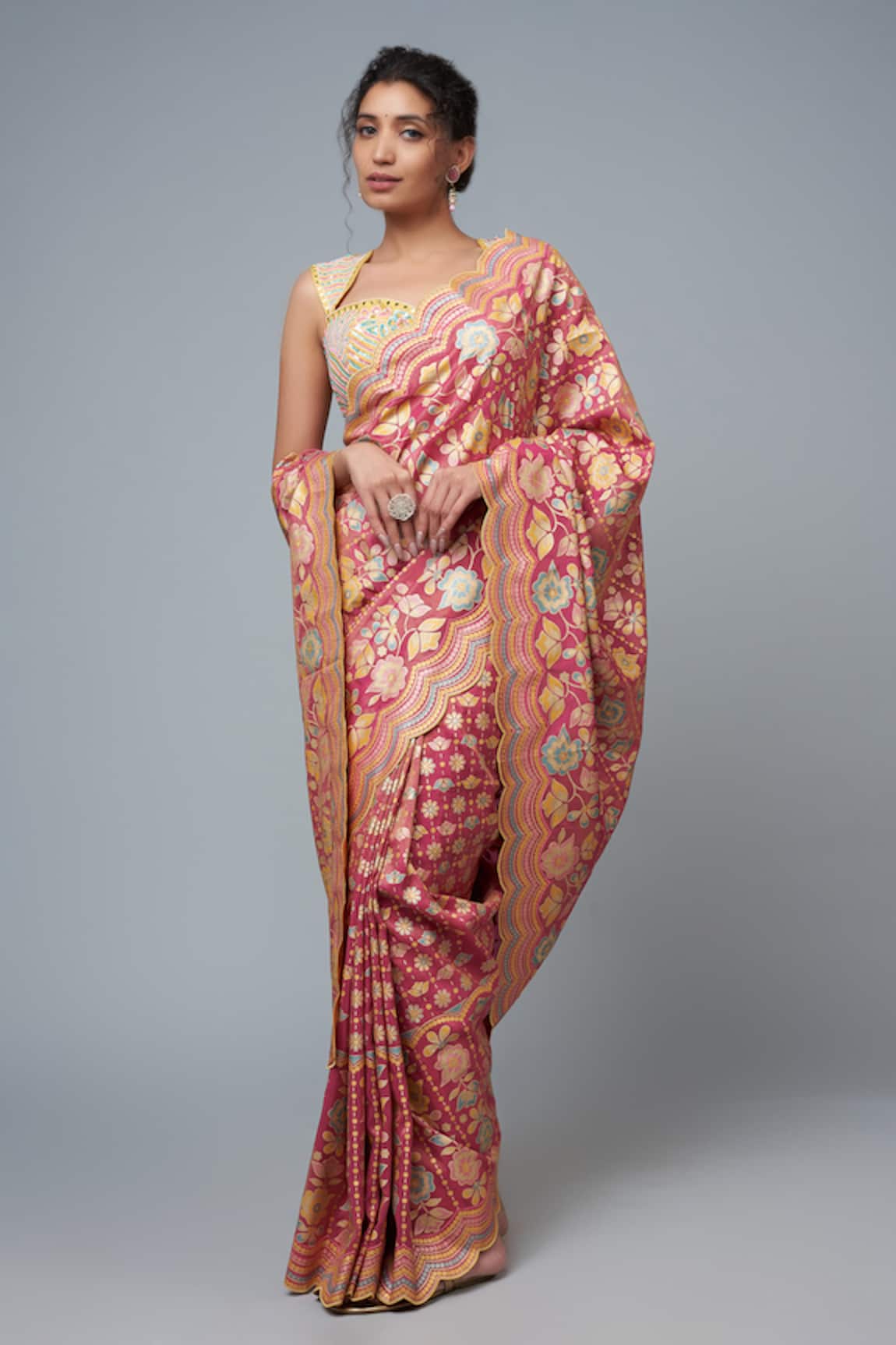 I Am Design Floral Print Saree With Blouse 