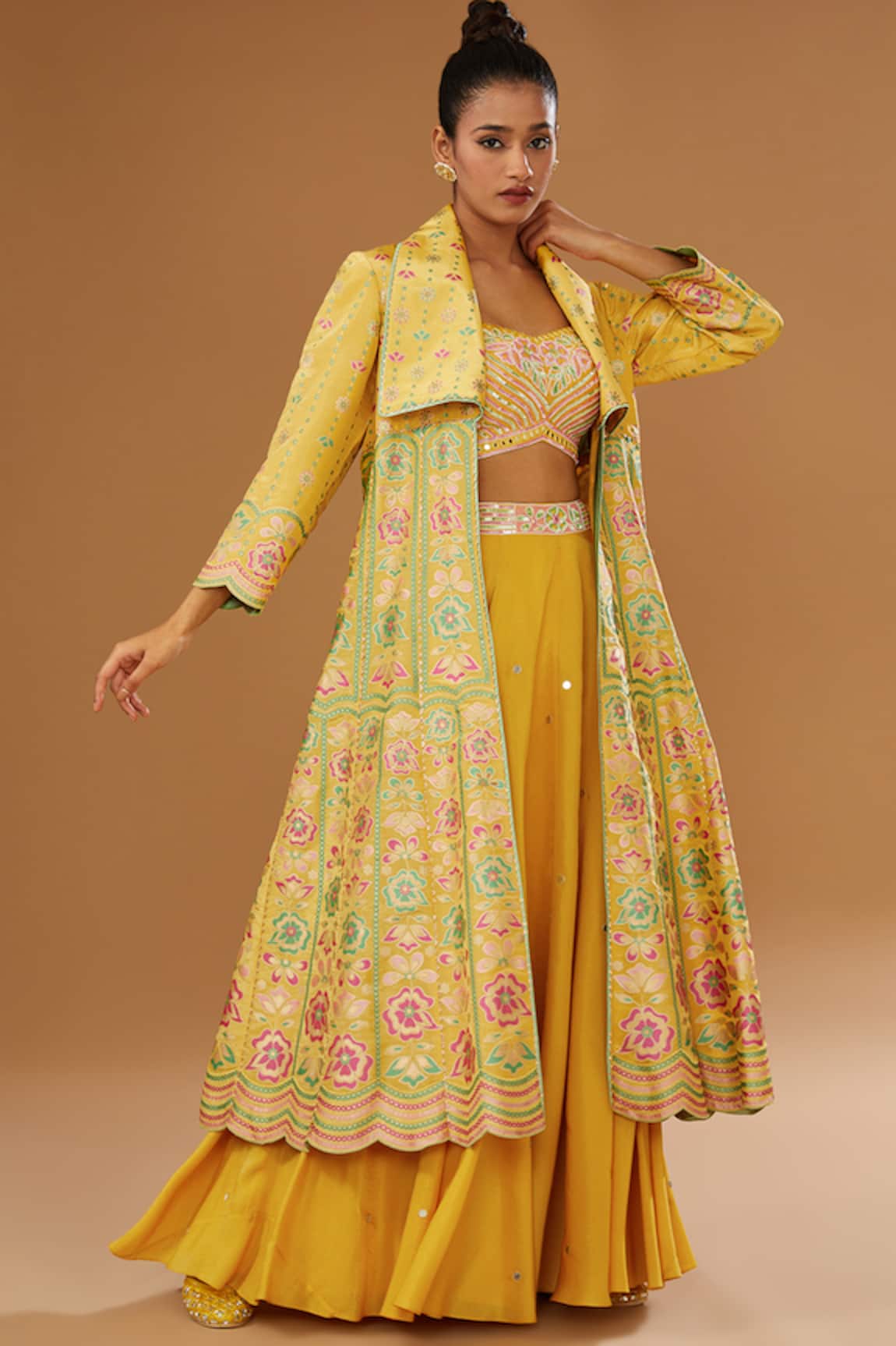 I Am Design Floral Print Anarkali Jacket Skirt Set 