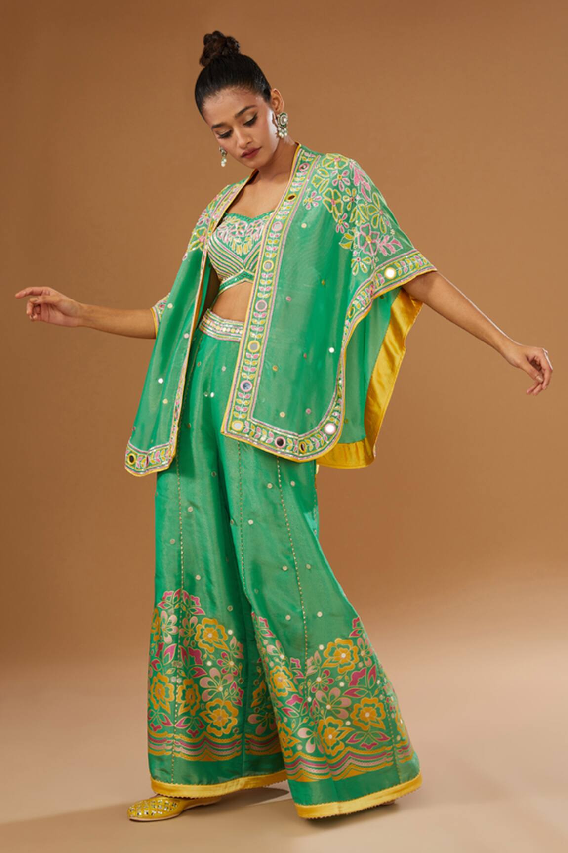 I Am Design Printed Palazzo & Short Cape Set 