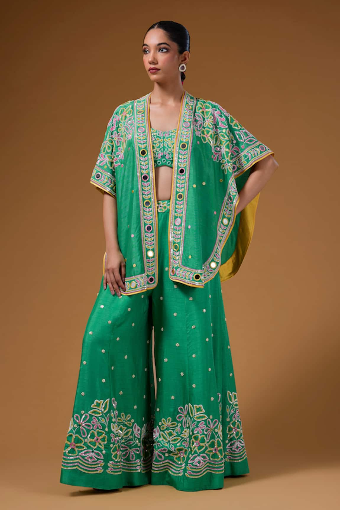 I Am Design Floral Embroidered Palazzo & Cape Set 