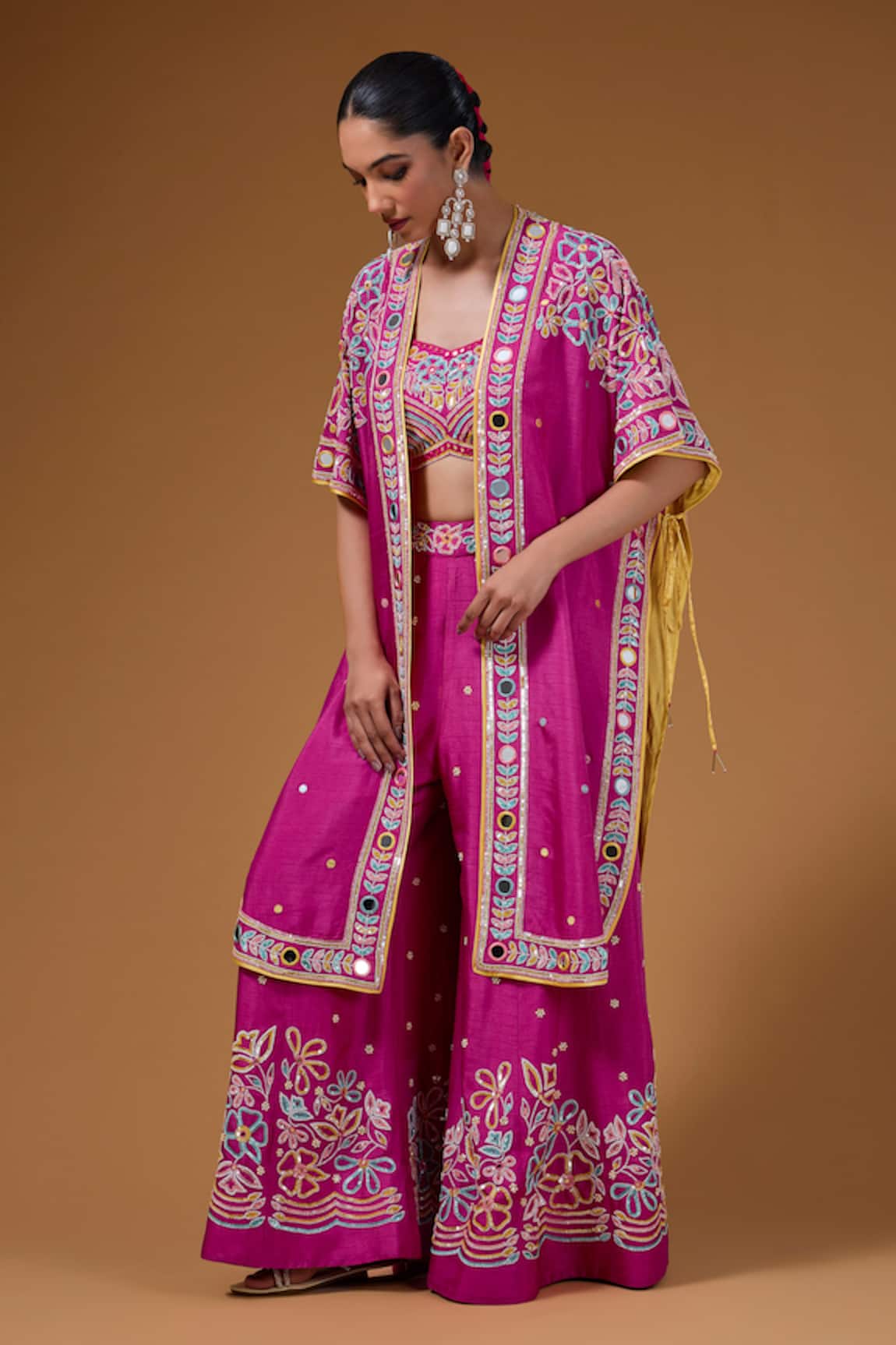 I Am Design Floral Embroidered Palazzo & Cape Set 