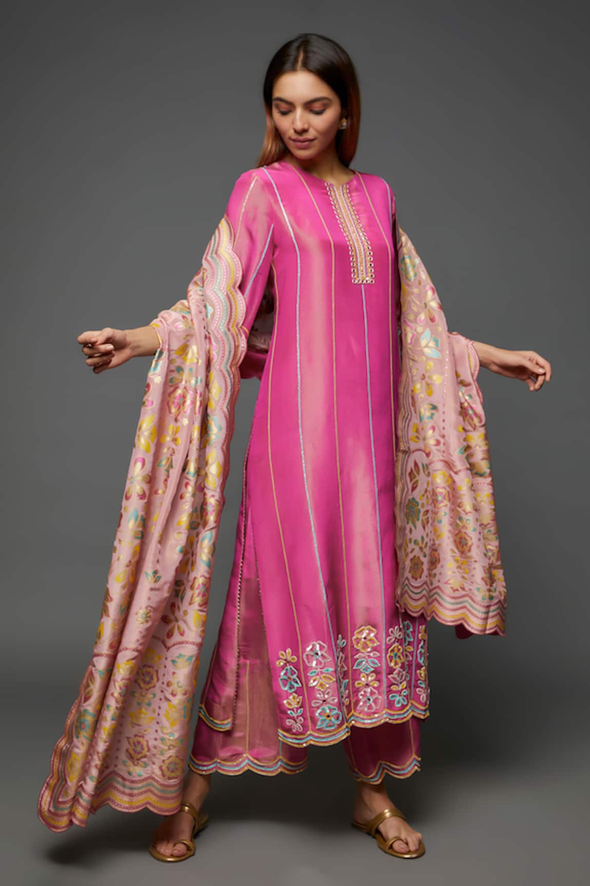 I Am Design Stripe Embroidered Kurta Set 