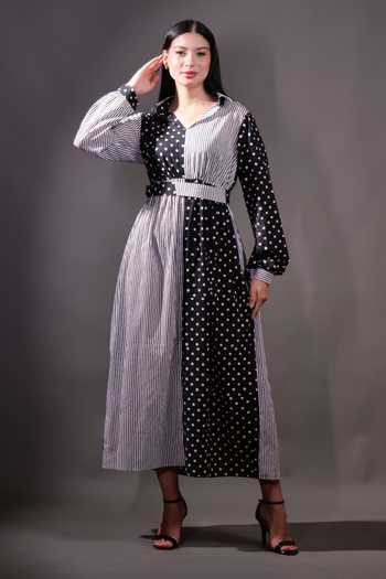 Rahul Singh Polka Dot & Stripe Block Print Dress 