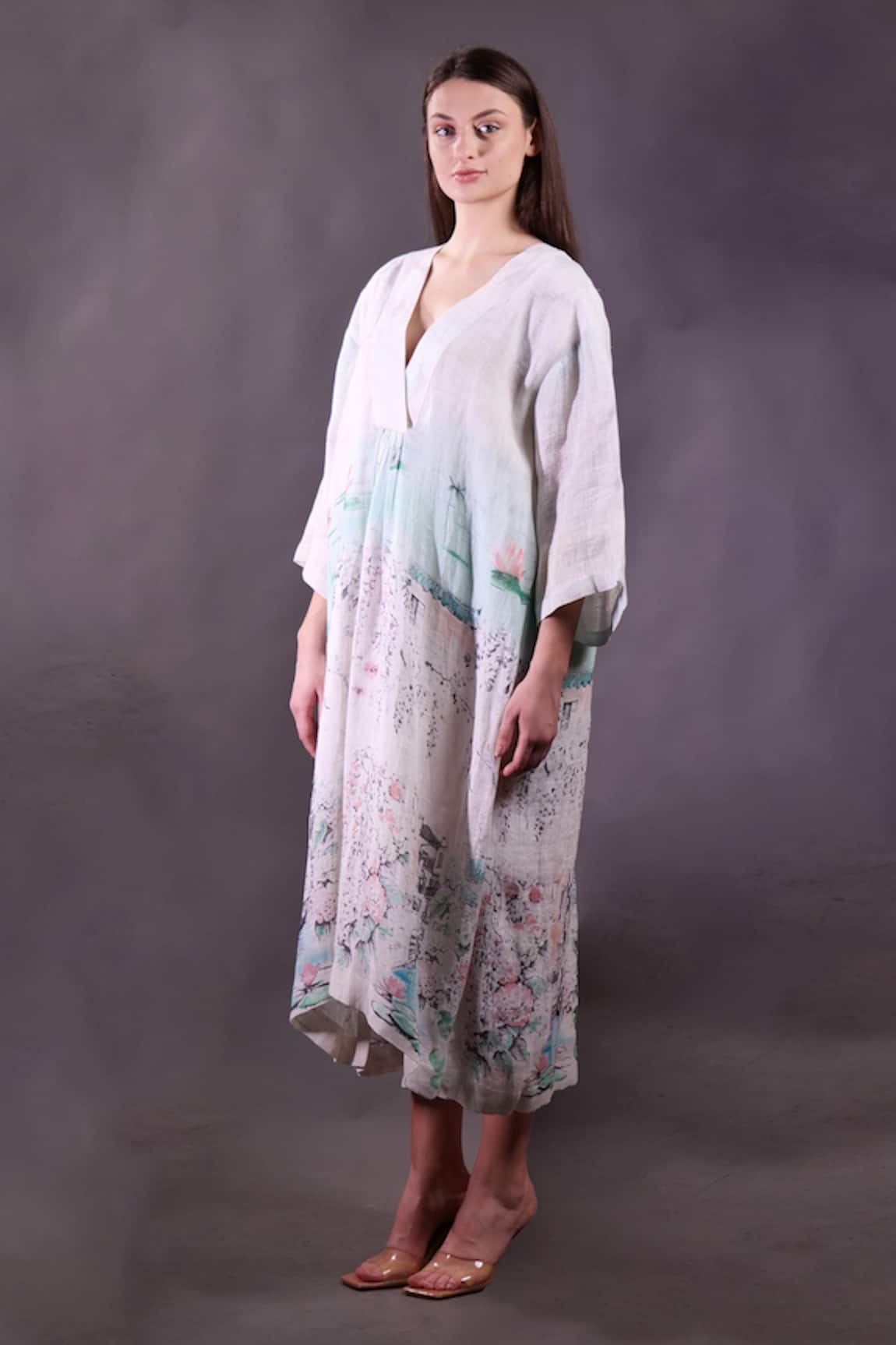 Rahul Singh Printed Linen Midi Dress 