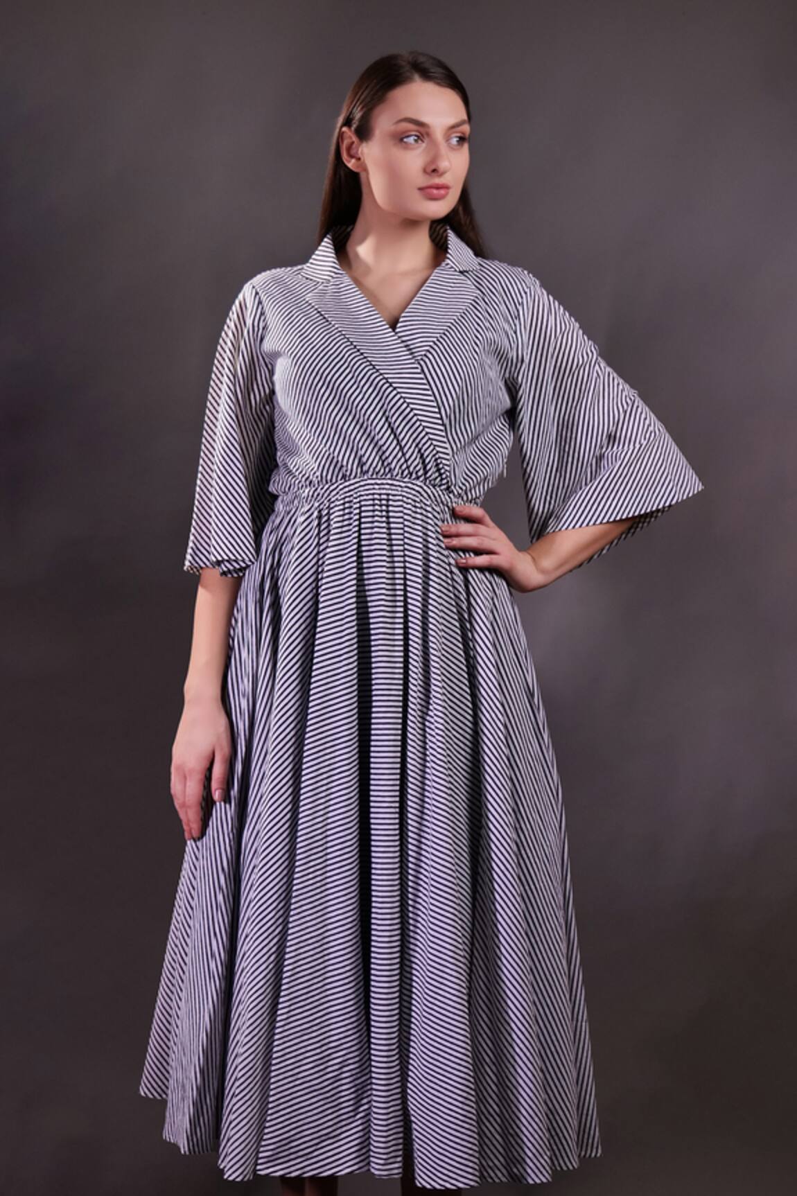 Rahul Singh Block Printed Stripe Midi Dress 