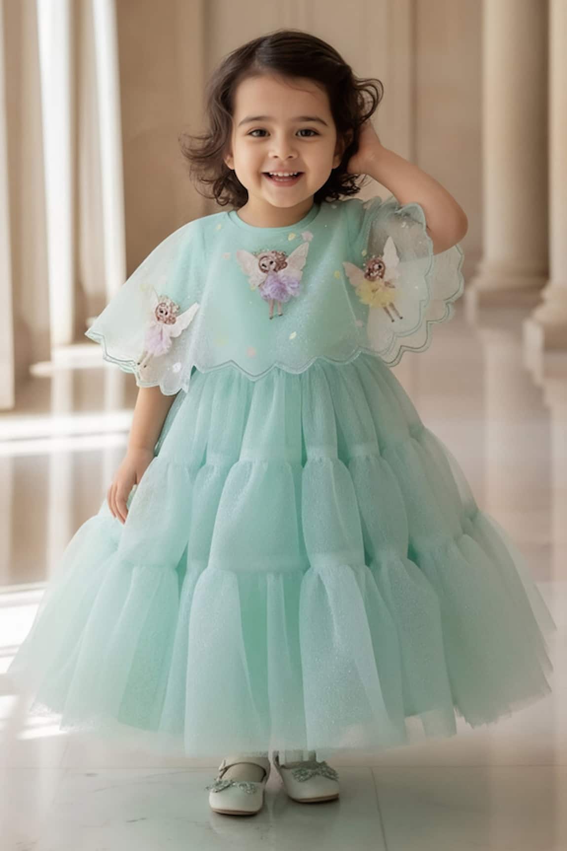 Fayon Kids Fairy Applique Tiered Gown 
