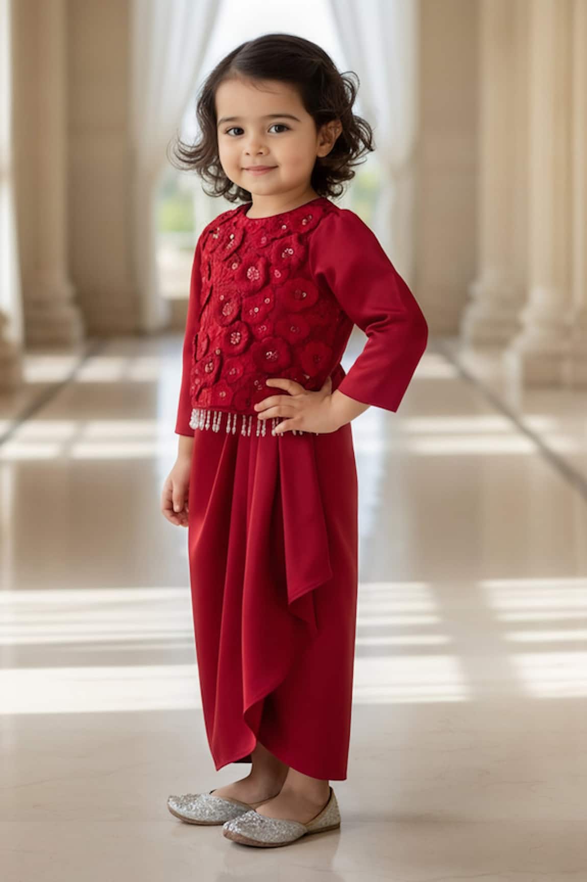 Fayon Kids Embellished Cropped Top & Dhoti Skirt Set 