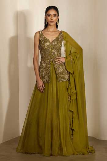 Shloka Khialani Eva Floral Hand Embroidered Peplum Lehenga Set 