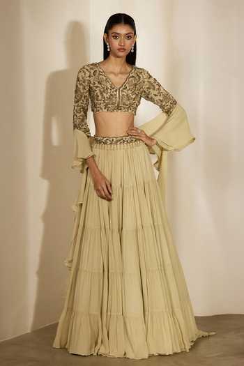 Shloka Khialani Araha Tiered Georgette Lehenga Set With Ruffle Dupatta 