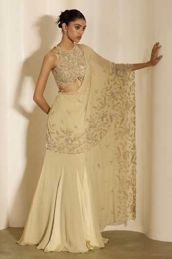 Shloka Khialani Celine Floral Embroidered Pre-Draped Saree & Blouse 