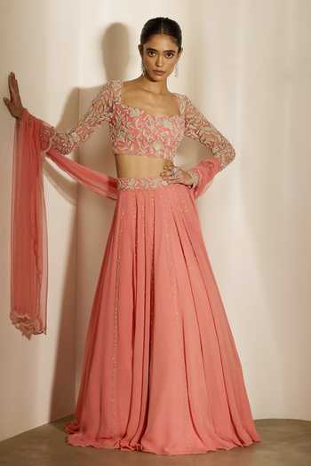 Shloka Khialani Alyza Leaf Line Floral Embroidered Lehenga Set 