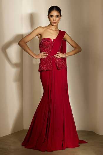 Shloka Khialani Harper Peplum Corset Top & Fishtail Lehenga Saree 