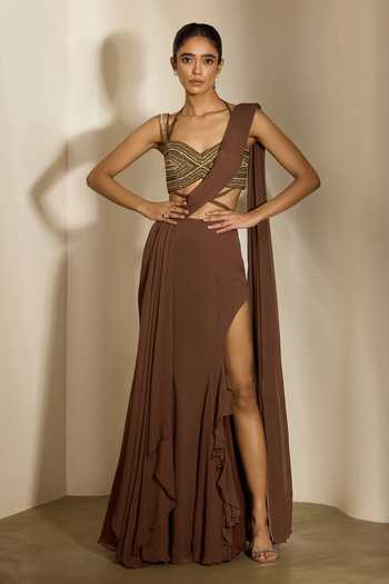 Shloka Khialani Gayle Geometrically Embellished Pre-Draped Saree & Blouse 