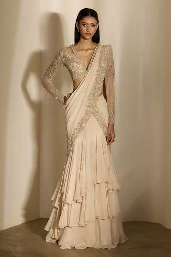 Shloka Khialani Suki Layered Georgette Hand Embellished Saree & Blouse 