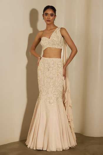 Shloka Khialani Este Abstract Floral Embellished Blouse & Fishtail Skirt 