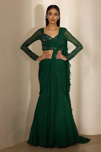 Shloka Khialani Maha Fishtail Pre-Draped Saree & Corset Blouse 