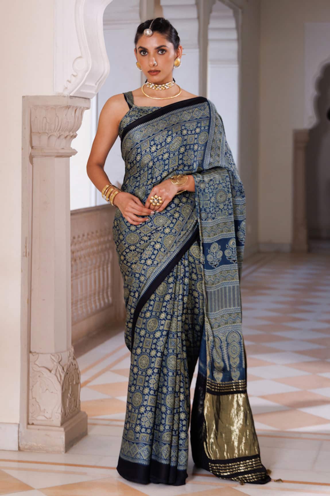 Geroo Jaipur Block Printed Saree With Unstitched Blouse Piece 