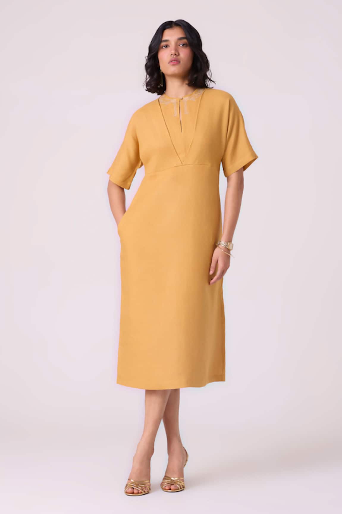 The Summer House Yarina Embroidered Linen Midi Dress 