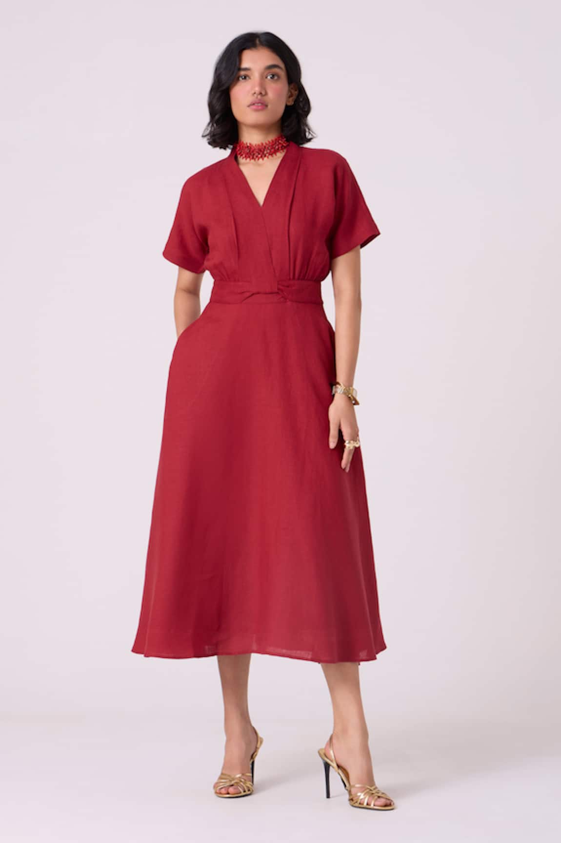 The Summer House Miyake Linen Midi Dress 