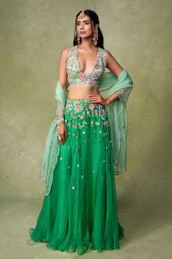 AMRIN KHAN Crystal Embroidered Lehenga Set 