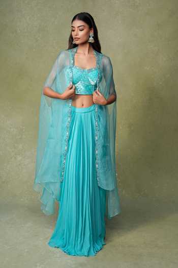 AMRIN KHAN Sequins Beads Embroidered Bustier Skirt Set 
