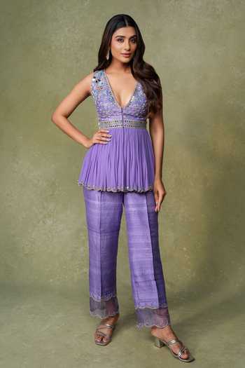AMRIN KHAN Mirror & Cutdana Embroidered Peplum Kurta Set 