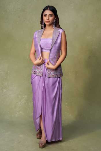 AMRIN KHAN Floral Mirror Embroidered Jacket Skirt Set 
