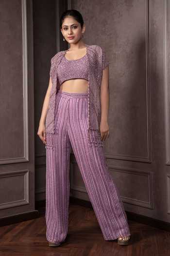 AMRIN KHAN Crystal Cutdana Embellished Jacket Pant Set 