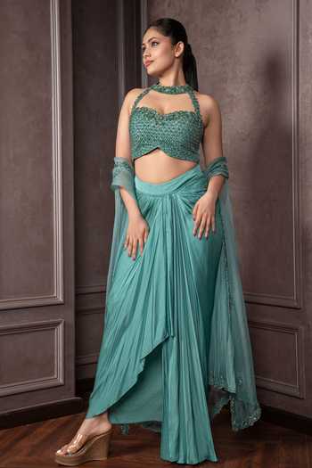 AMRIN KHAN Cutdana Embellished Halter Blouse Skirt Set 