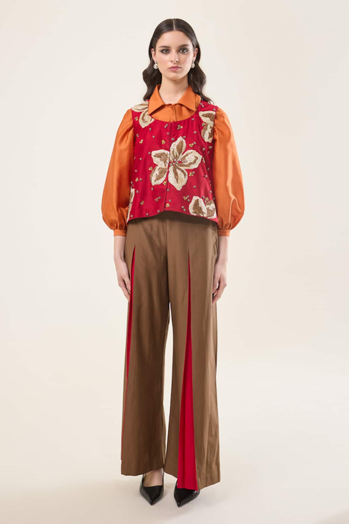 RICHA AHLUWALIA Floral Embroidered Jacket Pant Set 