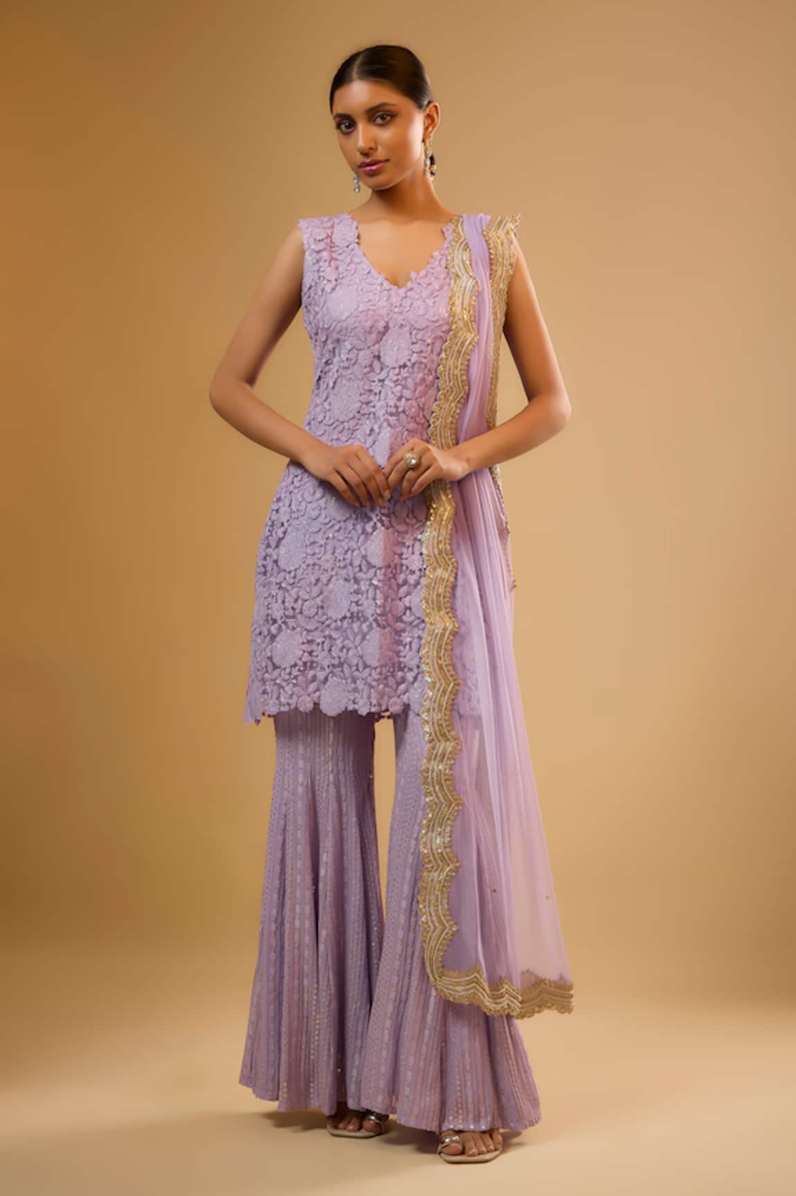 Renee label Aria Net Kurta Sharara Set