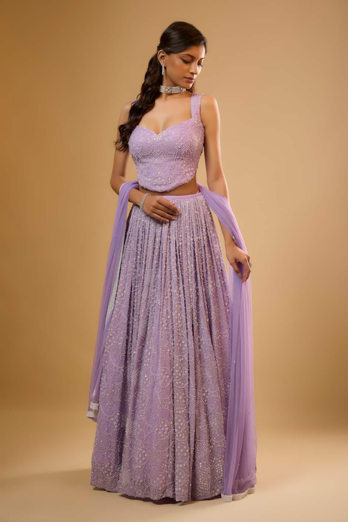 Renee label Ilina Lavender Embroidered Lehenga Set