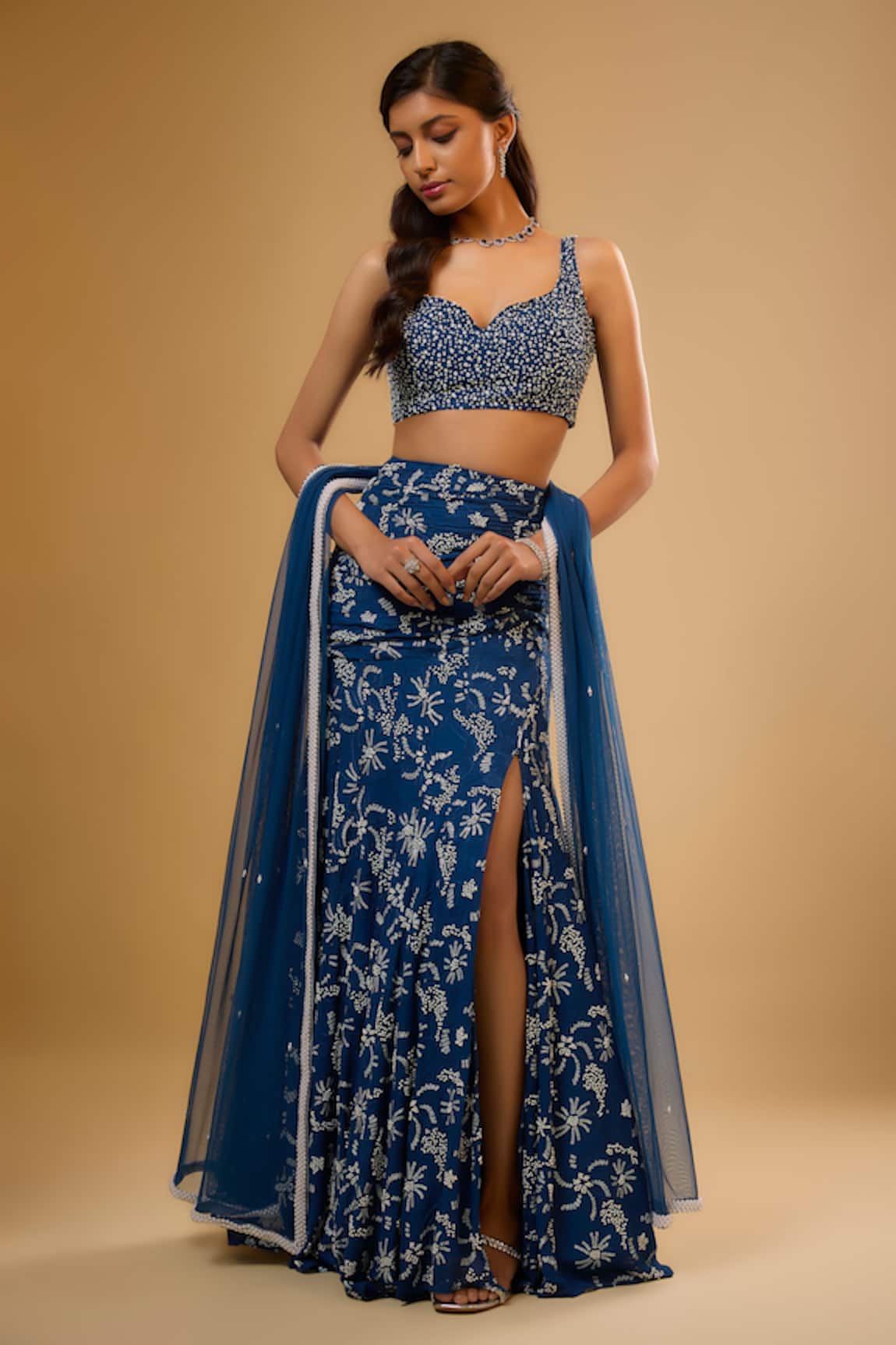 Renee label Ashika Blue Embroidered Lehenga Set