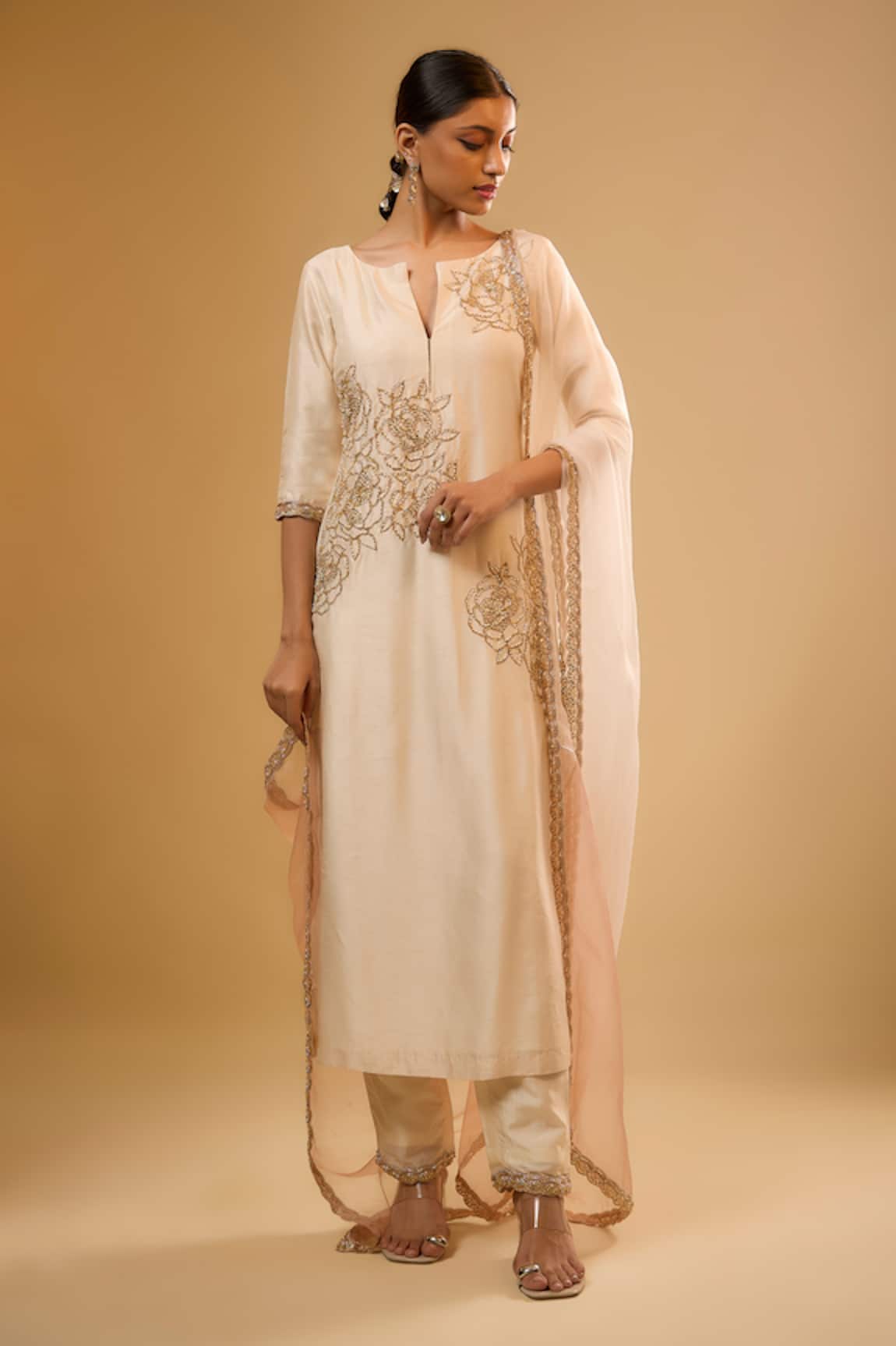 Renee label Vanilla White Embroidered Kurta Set
