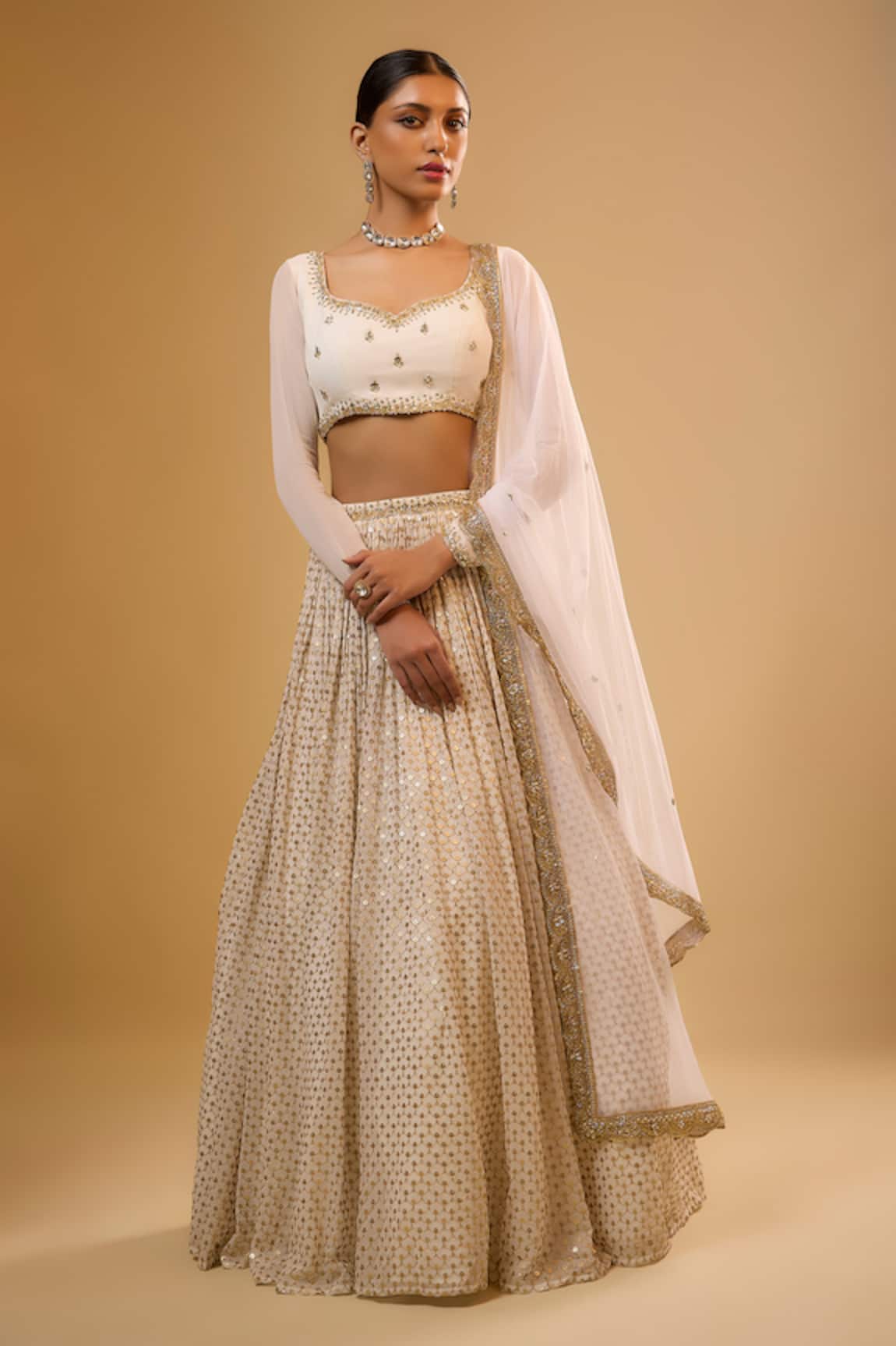Renee label Gia Vanilla White Georgette Lehenga Set