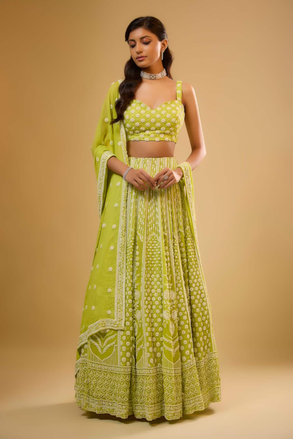 Renee label Aashni Glass Bead Embroidered Lehenga Set 