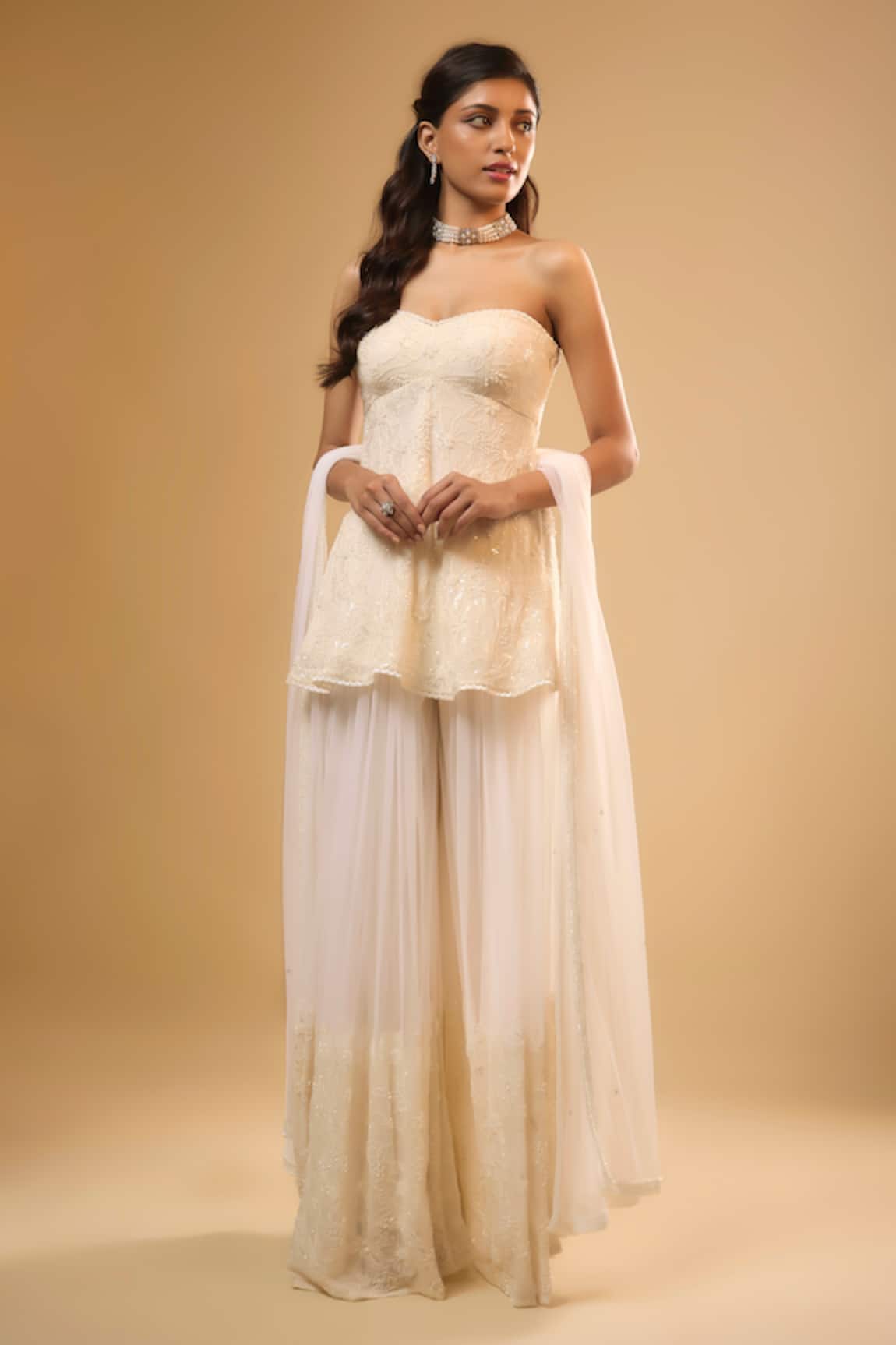 Renee label Bhumi Vanilla White Georgette Kurta Sharara Set 