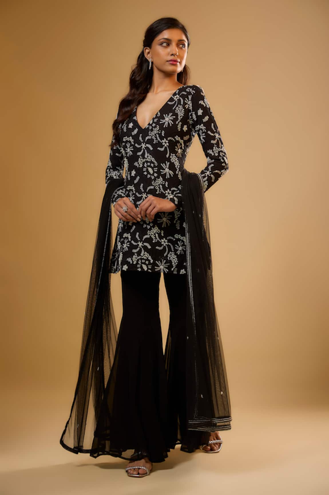 Renee label Ravya Black Georgette Kurta Sharara Set 