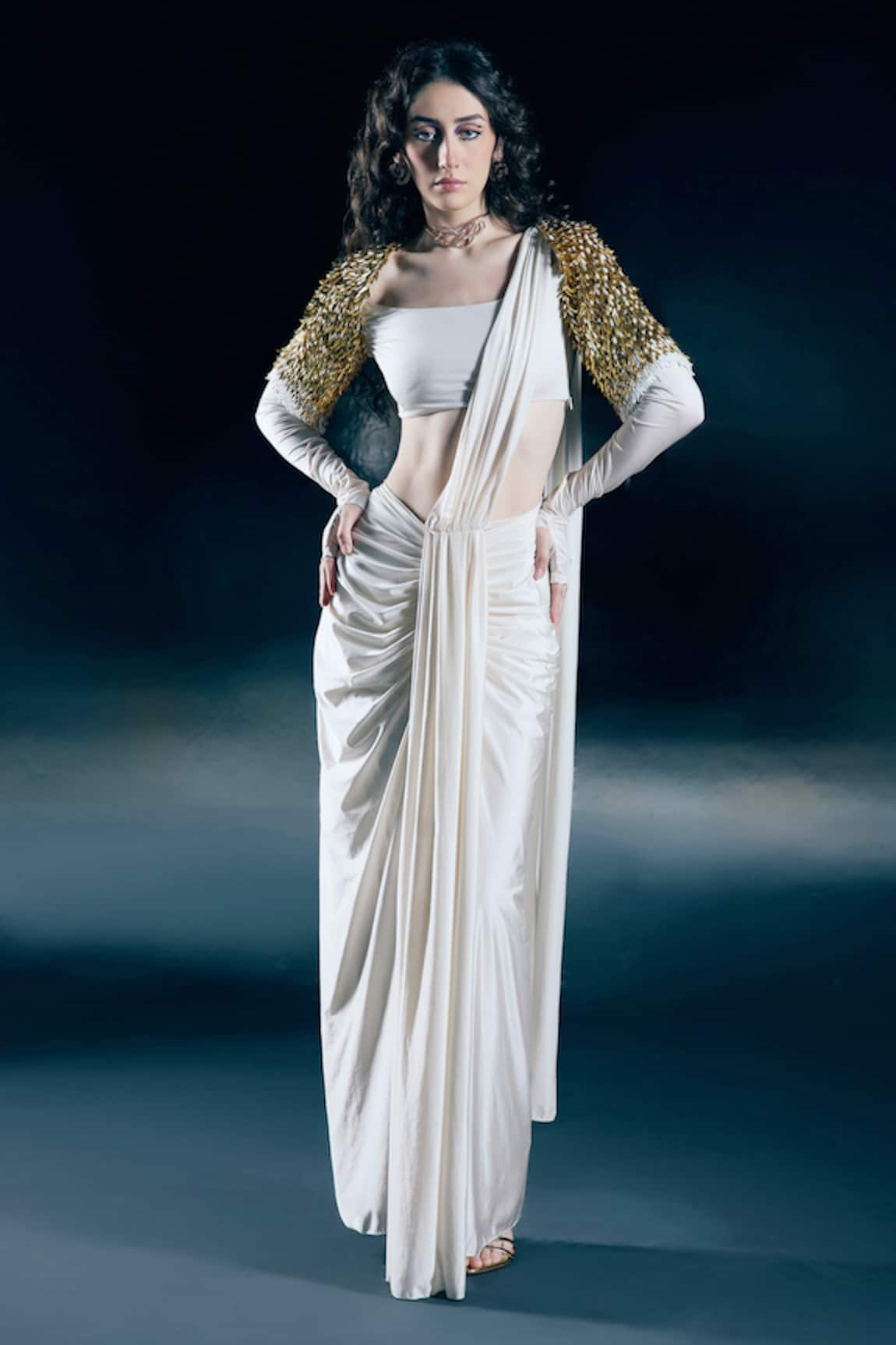 Nirmooha Elaris Pre-Draped Saree With Embroidered Blouse 